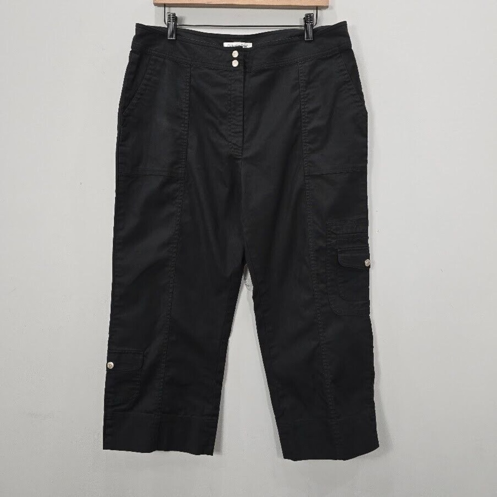 Coldwater Creek Crop Cargo Pants 14 Black High Rise‎ Pockets Zip Up Cotton Blend